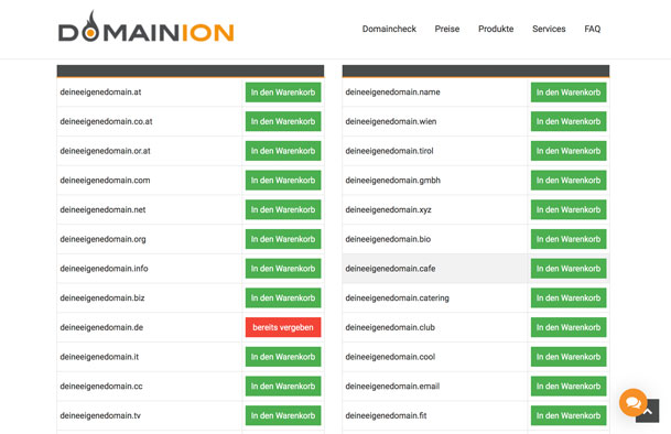 Domain Check von Domainion